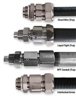 ServiceDrive VFD Self-Terminating Connectors: Direct Wiring, Liquid Tight, NPT Conduit, and Interlocked Armor (Jacketed MC) ServiceDrive VFD Self-Terminating Connectors: Direct Wiring, Liquid Tight, NPT Conduit, and Interlocked Armor (Jacketed MC)