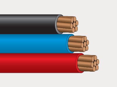 Building Wire and Cable for Heavy Commercial Applications - Black, Blue, and Red Single Conductors