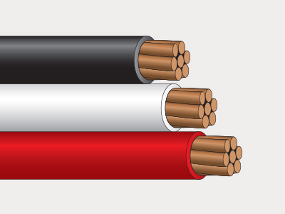 Building Wire and Cable for Heavy Commercial Applications - Black, White, and Red Single Conductors