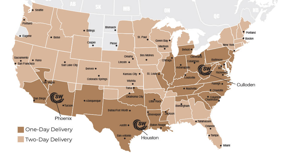 Service Wire One- and Two-Day Delivery Map